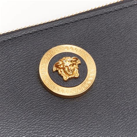 new VERSACE Tribute gold Medusa black leather small wristlet 